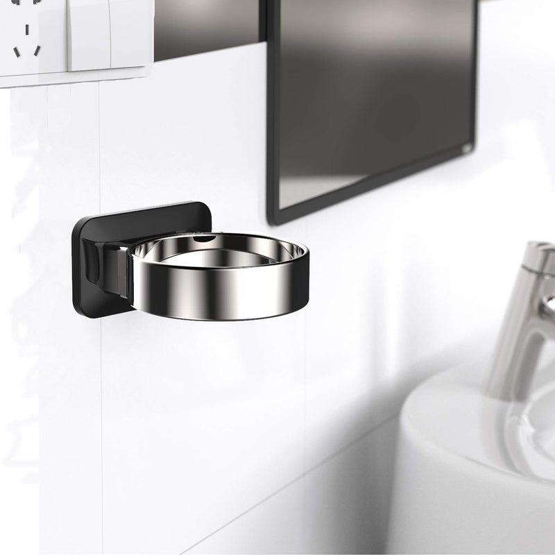 RAIKEDR Hair Dryer Holder-Black  Bathroom Hair Dryer Holder  Hair Care Tools Holder Wall Mount - Extra Large Rim (Silver + Black) - Image 4